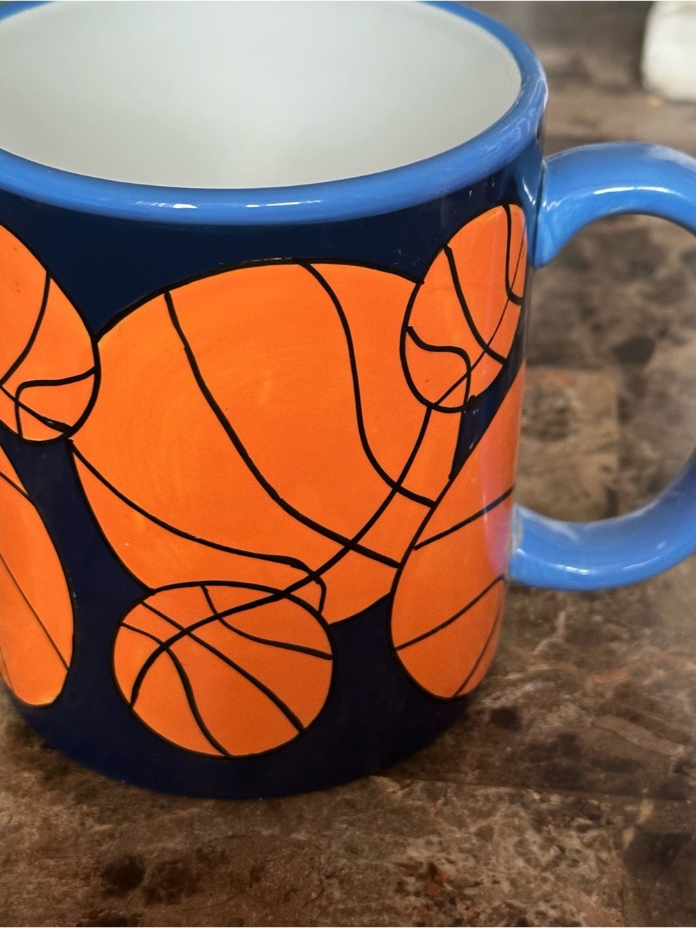 Sonoma Basketball Print Ceramic Mug in Bright Orange And Blue